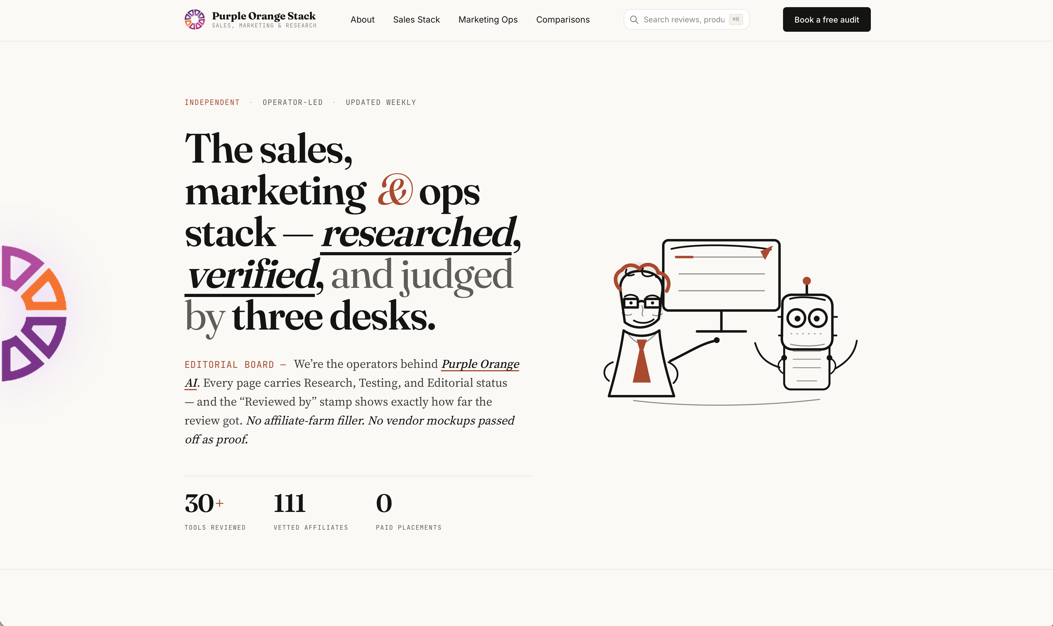 Purple Orange Stack — the sales, marketing and ops stack researched, verified and judged by three desks