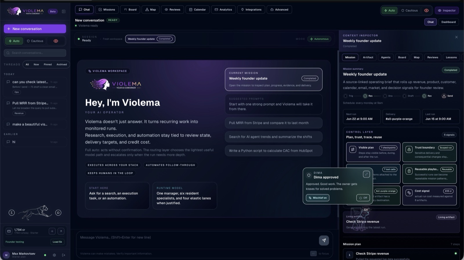 Violema — a reviewable AI operator for founder-led teams